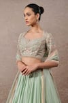 Tarun Tahiliani_Green Chanderi Embroidery, Lace Square Neck Floral Textile Lehenga Set _Online_at_Aza_Fashions
