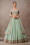 Buy_Tarun Tahiliani_Green Chanderi Embroidery, Lace Square Neck Floral Textile Lehenga Set _at_Aza_Fashions