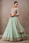 Buy_Tarun Tahiliani_Green Chanderi Embroidery, Lace Square Neck Floral Textile Lehenga Set _Online_at_Aza_Fashions