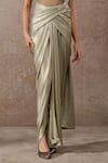 Buy_Tarun Tahiliani_Green Tulle, Net, Jersey Embroidery Halter Foil Pre-draped Saree And Bodysuit Set _Online_at_Aza_Fashions