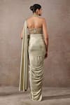 Shop_Tarun Tahiliani_Green Tulle, Net, Jersey Embroidery Halter Foil Pre-draped Saree And Bodysuit Set _at_Aza_Fashions