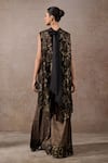 Shop_Tarun Tahiliani_Black Tulle Embroidery, Sequins Round Neck Floral Overlap Sharara Set _at_Aza_Fashions