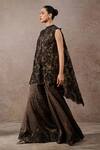 Buy_Tarun Tahiliani_Black Tulle Embroidery, Sequins Round Neck Floral Overlap Sharara Set _Online_at_Aza_Fashions