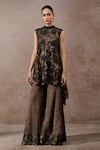 Buy_Tarun Tahiliani_Black Tulle Embroidery, Sequins Round Neck Floral Overlap Sharara Set _at_Aza_Fashions
