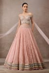 Buy_Tarun Tahiliani_Pink Chanderi, Crystals, Embroidery, Floral Corset And Lehenga Set _at_Aza_Fashions