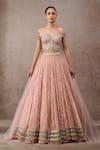 Tarun Tahiliani_Pink Chanderi, Crystals, Embroidery, Floral Corset And Lehenga Set _at_Aza_Fashions
