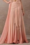 Tarun Tahiliani_Peach Tulle, Net, Chiffon Pearls Halter Ombre Blouse And Pre-draped Saree Set _Online_at_Aza_Fashions