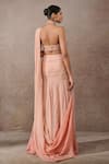 Shop_Tarun Tahiliani_Peach Tulle, Net, Chiffon Pearls Halter Ombre Blouse And Pre-draped Saree Set _at_Aza_Fashions