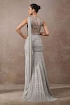 Shop_Tarun Tahiliani_Silver Tulle, Net Sequins, Signature Embroidered Pre-draped Saree And Blouse Set _at_Aza_Fashions