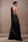Shop_Tarun Tahiliani_Black Tulle, Net, Chiffon Pearls Halter Ombre Blouse And Pre-draped Saree Set _at_Aza_Fashions