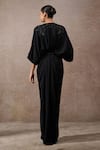 Shop_Tarun Tahiliani_Black Georgette Pearls, Sequins V-neck Classic Draped Kaftan _at_Aza_Fashions