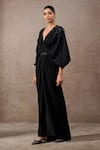 Buy_Tarun Tahiliani_Black Georgette Pearls, Sequins V-neck Classic Draped Kaftan _Online_at_Aza_Fashions