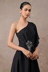 Tarun Tahiliani_Black Crepe Beads One Shoulder Draped Dress _Online_at_Aza_Fashions