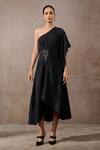 Buy_Tarun Tahiliani_Black Crepe Beads One Shoulder Draped Dress _at_Aza_Fashions