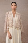 Buy_Tarun Tahiliani_Ivory Open Neck Floral Hand Embroidered Cape _Online_at_Aza_Fashions