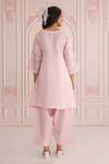 Shop_Charu Makkar_Pink Linen, Satin, Organza Embroidery V-neck Designer Kurta Set_at_Aza_Fashions