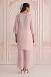 Shop_Charu Makkar_Pink Linen, Satin Split V-neck Kurta And Pant Set _at_Aza_Fashions