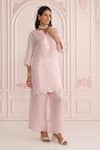 Buy_Charu Makkar_Pink Linen, Satin Split V-neck Kurta And Pant Set _at_Aza_Fashions