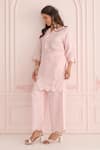 Shop_Charu Makkar_Pink Linen, Satin Split V-neck Kurta And Pant Set _Online_at_Aza_Fashions