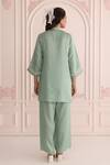 Shop_Charu Makkar_Green Linen, Satin Embroidery V-neck Sage Kurta And Pant Set_at_Aza_Fashions