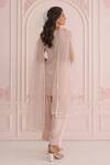 Shop_Charu Makkar_Peach Linen, Satin, Organza Embroidery Keyhole Neck Kurta Set_at_Aza_Fashions