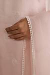 Charu Makkar_Peach Linen, Satin, Organza Embroidery Keyhole Neck Kurta Set_Online_at_Aza_Fashions