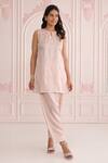 Buy_Charu Makkar_Peach Linen, Satin, Organza Embroidery Keyhole Neck Kurta Set