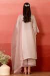 Shop_Charu Makkar_Pink Linen, Satin, Organza Embroidery V-neck Rosette Kurta Set _at_Aza_Fashions