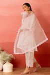 Shop_Charu Makkar_Pink Linen, Satin, Organza Embroidery Mandarin Collar Kurta Pant Set _Online_at_Aza_Fashions