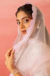 Charu Makkar_Pink Linen, Satin, Organza Embroidery Mandarin Collar Kurta Pant Set _at_Aza_Fashions