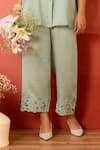 Buy_Charu Makkar_Green Linen, Satin Embroidery Collared Sage Shirt Tunic And Pant Set _Online_at_Aza_Fashions