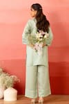 Shop_Charu Makkar_Green Linen, Satin, Organza Cut Work Round Neck Sage Kurta Set _at_Aza_Fashions