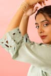Charu Makkar_Green Linen, Satin, Organza Cut Work Round Neck Sage Kurta Set _at_Aza_Fashions