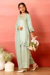 Buy_Charu Makkar_Green Linen, Satin, Organza Cut Work Round Neck Sage Kurta Set 