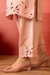 Buy_Charu Makkar_Pink Linen, Satin, Organza Cut Work V-neck Designer Sorbet Kurta Set 