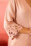 Shop_Charu Makkar_Pink Linen, Satin, Organza Cut Work V-neck Designer Sorbet Kurta Set 