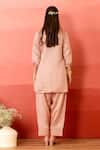 Shop_Charu Makkar_Pink Linen, Satin, Organza Embroidery Round Neck Designer Salmon Kurta Set _at_Aza_Fashions
