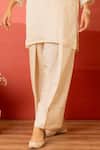 Charu Makkar_White Linen, Satin, Organza Embroidery V-neck Designer Pearl Kurta Pant Set _Online_at_Aza_Fashions