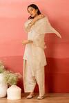 Buy_Charu Makkar_White Linen, Satin, Organza Embroidery V-neck Designer Pearl Kurta Pant Set 