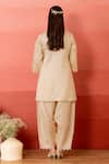 Shop_Charu Makkar_White Linen, Satin, Organza Embroidery, Lace V-neck Designer Pearl Kurta Set _at_Aza_Fashions