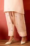 Shop_Charu Makkar_Peach Linen, Satin, Organza Embroidery V-neck Floral Kurta Set _Online_at_Aza_Fashions