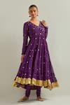 Ikshita Choudhary_Purple Chanderi, Organza Zari, Embroidery V-neck Anarkali Set _Online_at_Aza_Fashions