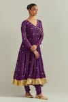 Ikshita Choudhary_Purple Chanderi, Organza Zari, Embroidery V-neck Anarkali Set _at_Aza_Fashions