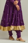 Buy_Ikshita Choudhary_Purple Chanderi, Organza Zari, Embroidery V-neck Anarkali Set 