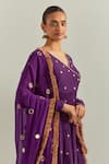 Shop_Ikshita Choudhary_Purple Chanderi, Organza Zari, Embroidery V-neck Anarkali Set 