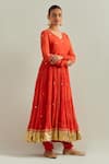 Ikshita Choudhary_Orange Chanderi, Organza Sequins, Embroidery V-neck Anarkali Set _Online_at_Aza_Fashions