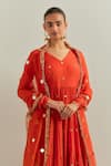 Buy_Ikshita Choudhary_Orange Chanderi, Organza Sequins, Embroidery V-neck Anarkali Set 