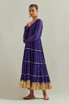 Ikshita Choudhary_Blue Chanderi, Organza Zari, Embroidery V-neck Anarkali Set With Dupatta _Online_at_Aza_Fashions