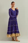 Buy_Ikshita Choudhary_Blue Chanderi, Organza Zari, Embroidery V-neck Anarkali Set With Dupatta _Online_at_Aza_Fashions