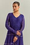 Ikshita Choudhary_Blue Chanderi, Organza Zari, Embroidery V-neck Anarkali Set With Dupatta _at_Aza_Fashions